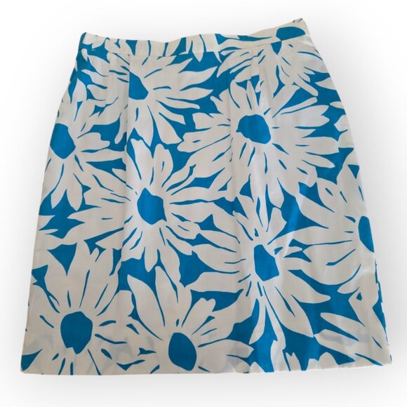 Laurel by ESCADA White Blue Floral Print Short Sleeve Jacket Pencil Skirt 10 NWT - Picture 6 of 11